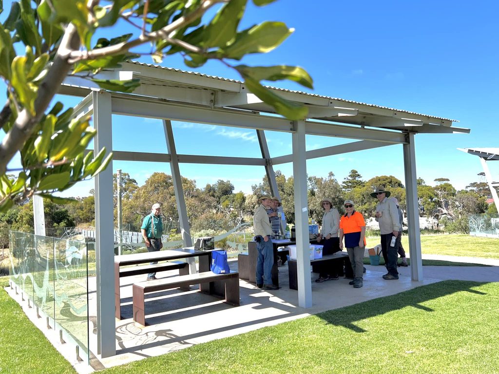 Group shot of the Friends team taking a break at the Bungala River park, Normanville